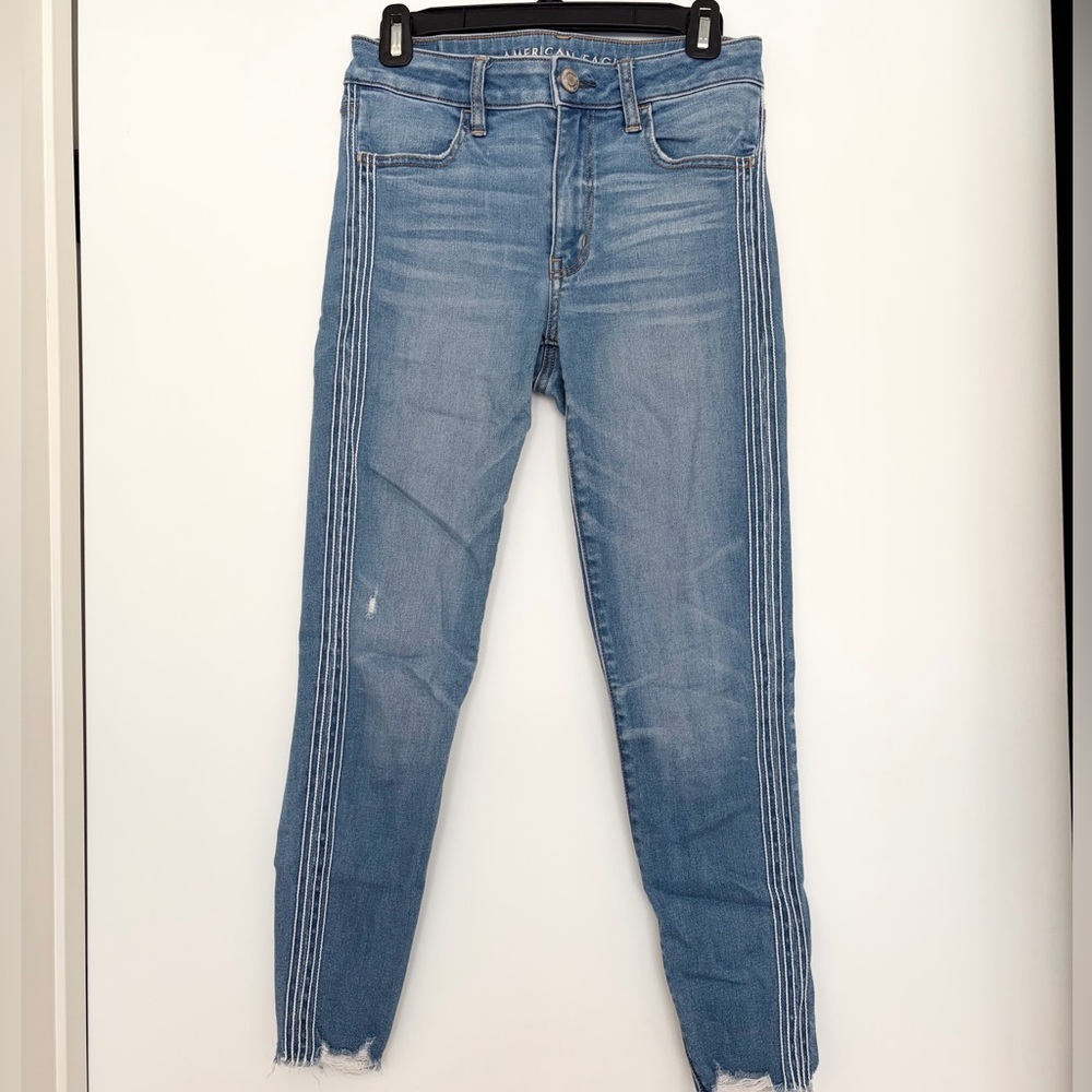 American Eagle Skinny Jeans Size 6 Medium Wash Side Stripe Next Level Stretch